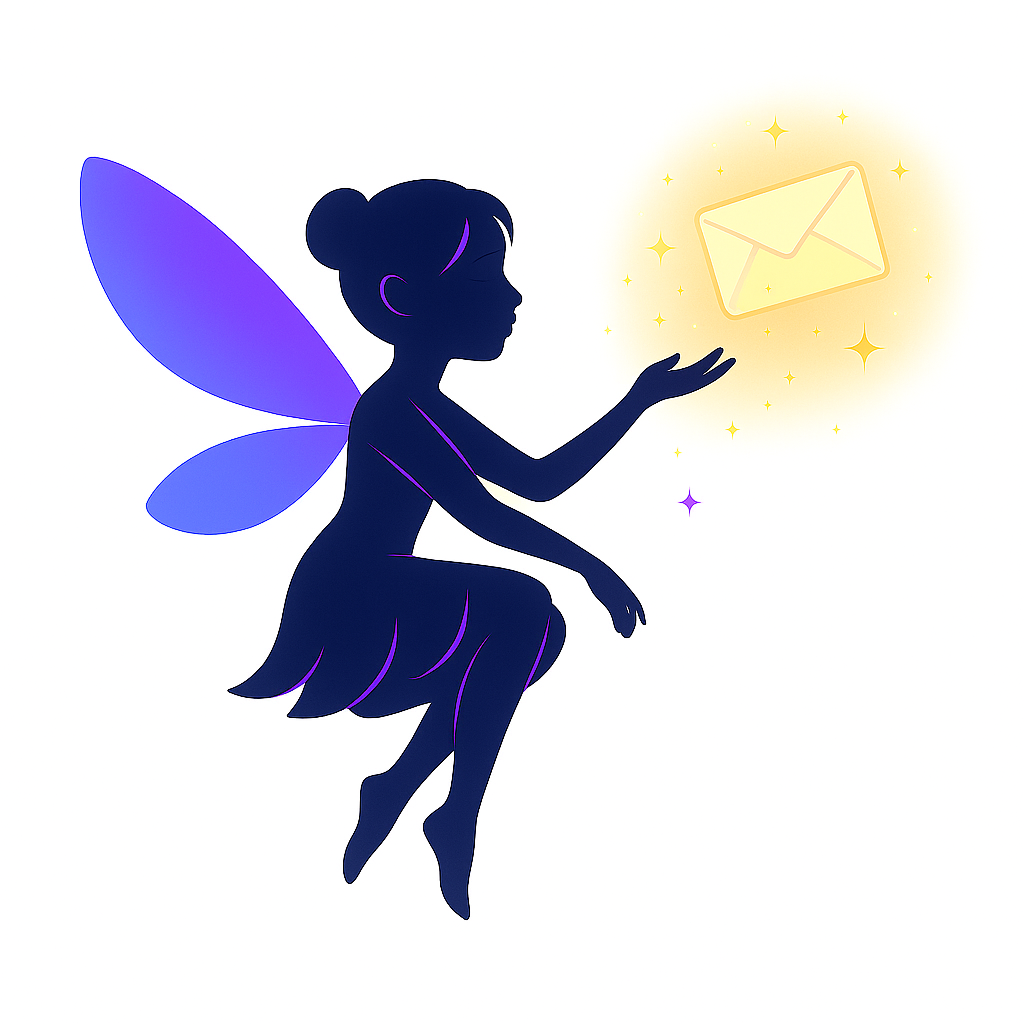 Illustration d'une fée tenant une enveloppe magique